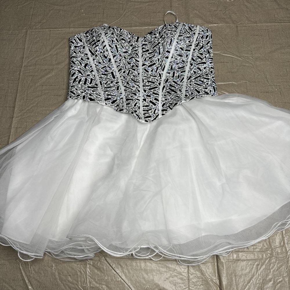 Nox Anabel Homecoming Cocktail Prom Wedding Dress 2XL White Tulle Rhinest
